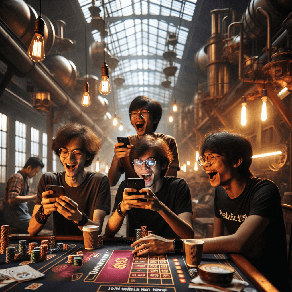 Gambar suasana gaming di workshop dengan LED matrix dan atmosfer steampunk