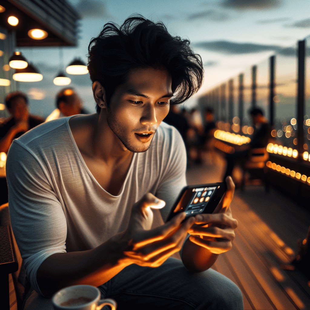 Suasana tense di rooftop lounge pas momen menang besar