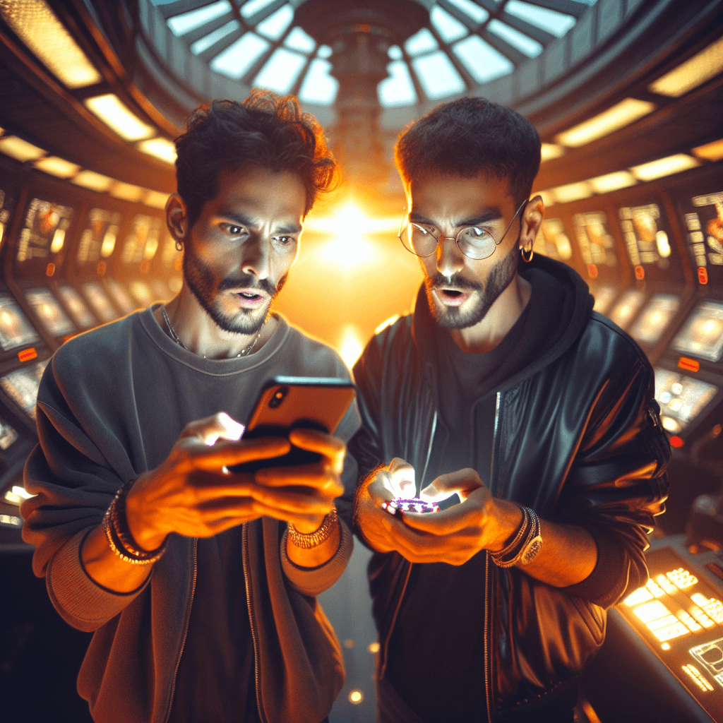 Suasana dystopian alien spaceship bridge dengan cahaya golden hour