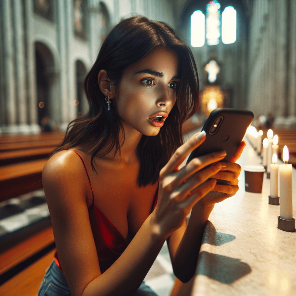 Suasana katedral confessional dengan lilin dan atmosfer suram