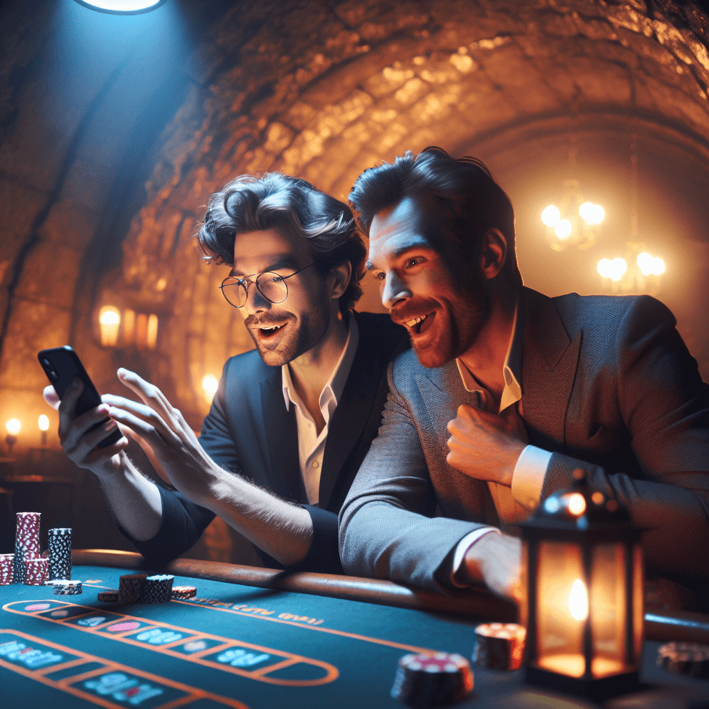 Gambar suasana tegang di kasino dengan lampu neon berkedip