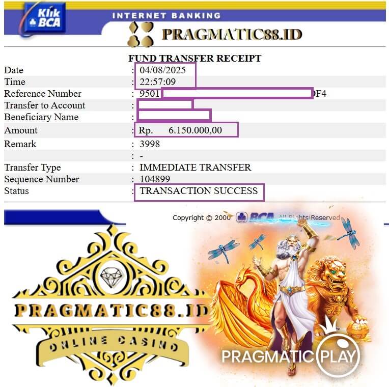 Bukti transfer kemenangan gue