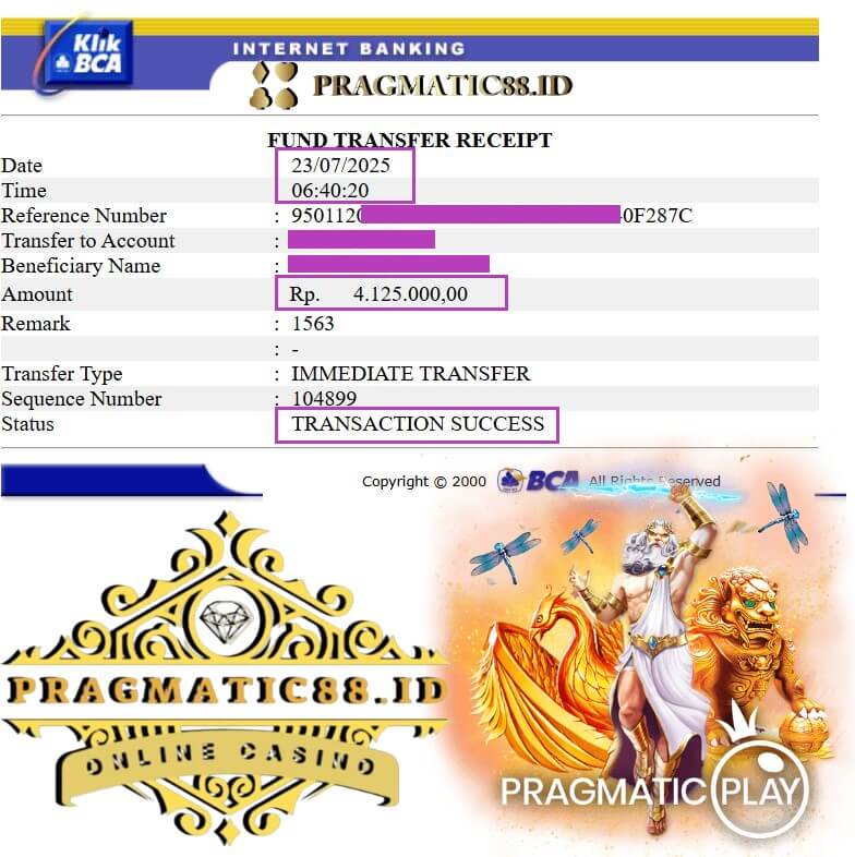 Bukti transfer bank kemenangan gue