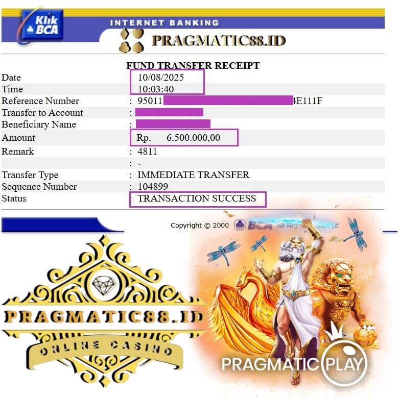 Bukti transfer bank kemenangan gw