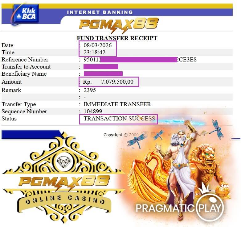 Bukti transfer kemenangan dari game