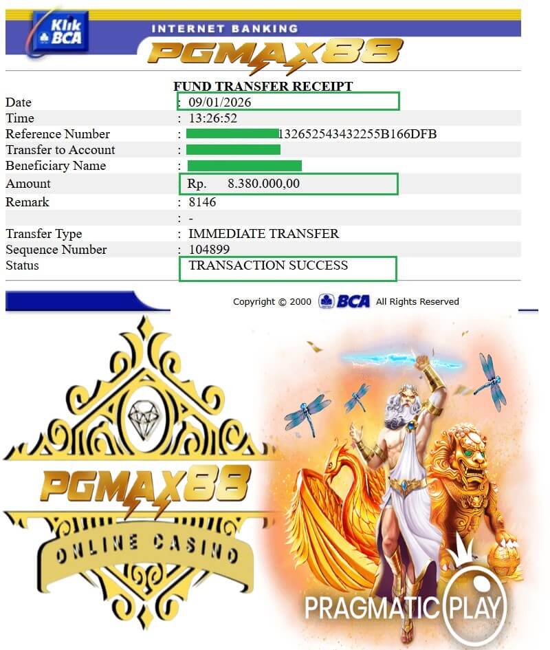 Bukti transfer bank dari kemenangan bluffing malam itu