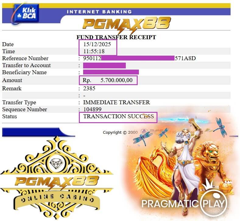 Slip transfer bukti kemenangan gue di kasino online