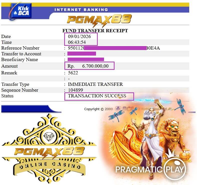 Bukti transfer kemenangan dari sesi grind malam