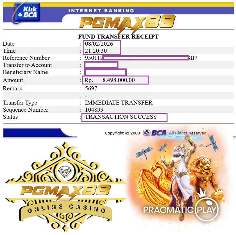 Slip transfer bank bukti pembayaran dari sesi grind malam tadi