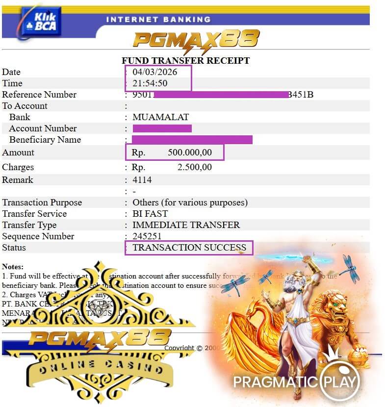 Bukti transfer kemenangan gaming gue