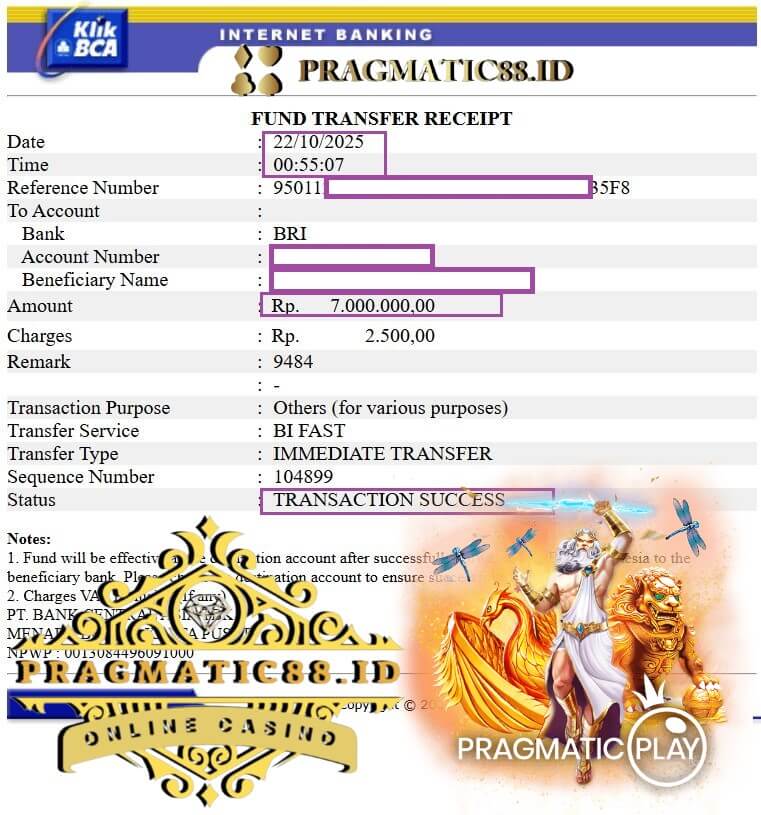 Bukti transfer jackpot gue semalam