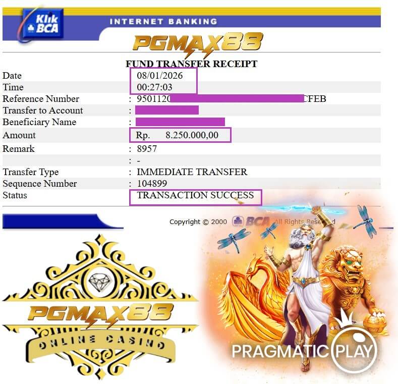 Bukti transfer kemenangan gue, nominalnya bikin senyum lebar