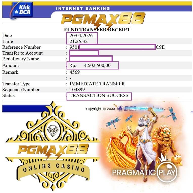 Bukti transfer kemenangan gila dari meja hacker