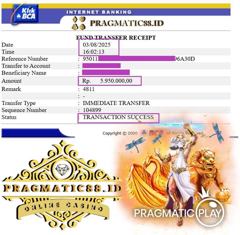 Bukti transfer bank kemenangan Thomas Lewis