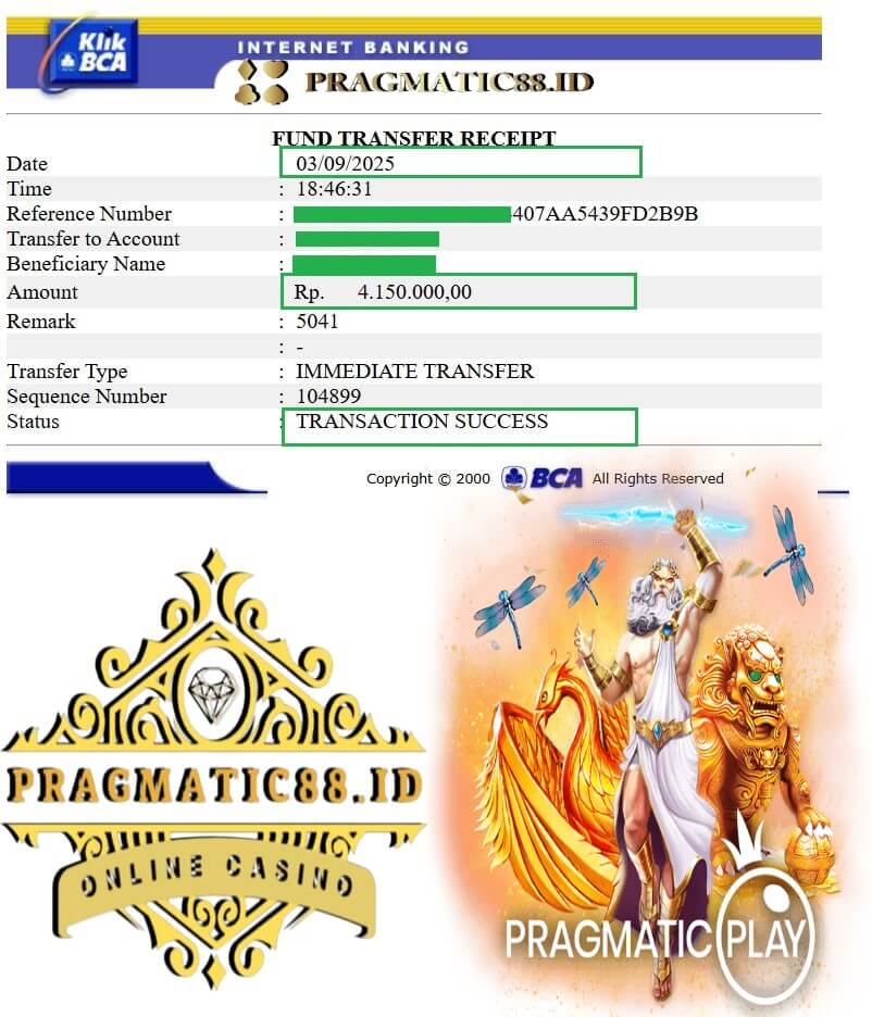 Bukti transfer kemenangan gue yang gila-gilaan