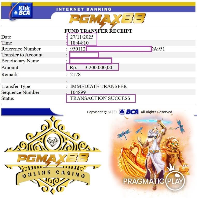 Bukti transfer kemenangan besar dari sesi card counting malam itu