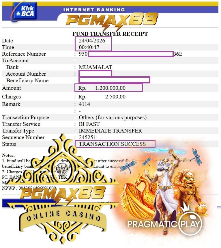 Bukti transfer ke rekening gw setelah jackpot