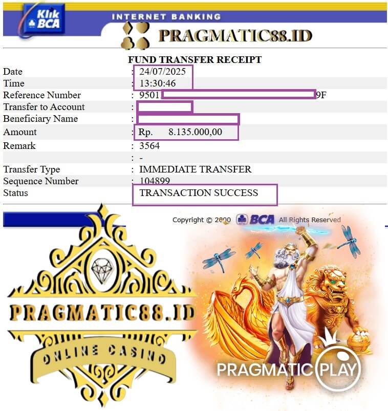 Bukti transfer kemenangan Michael Lewis di 918Kiss