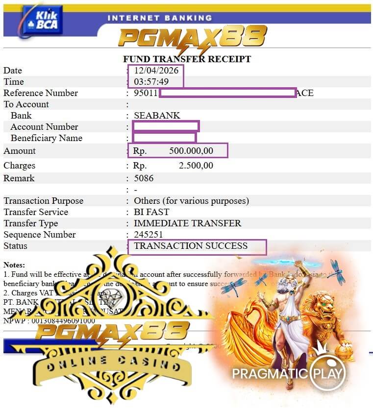 Bukti transfer kemenangan gue dari meja poker