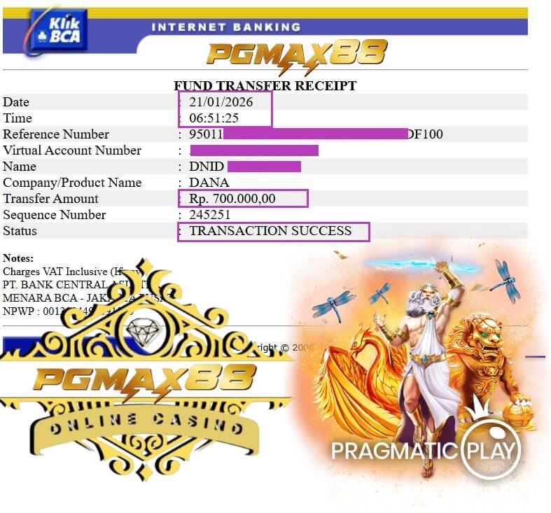 Bukti transfer jackpot gue, nominalnya bikin senyum lebar