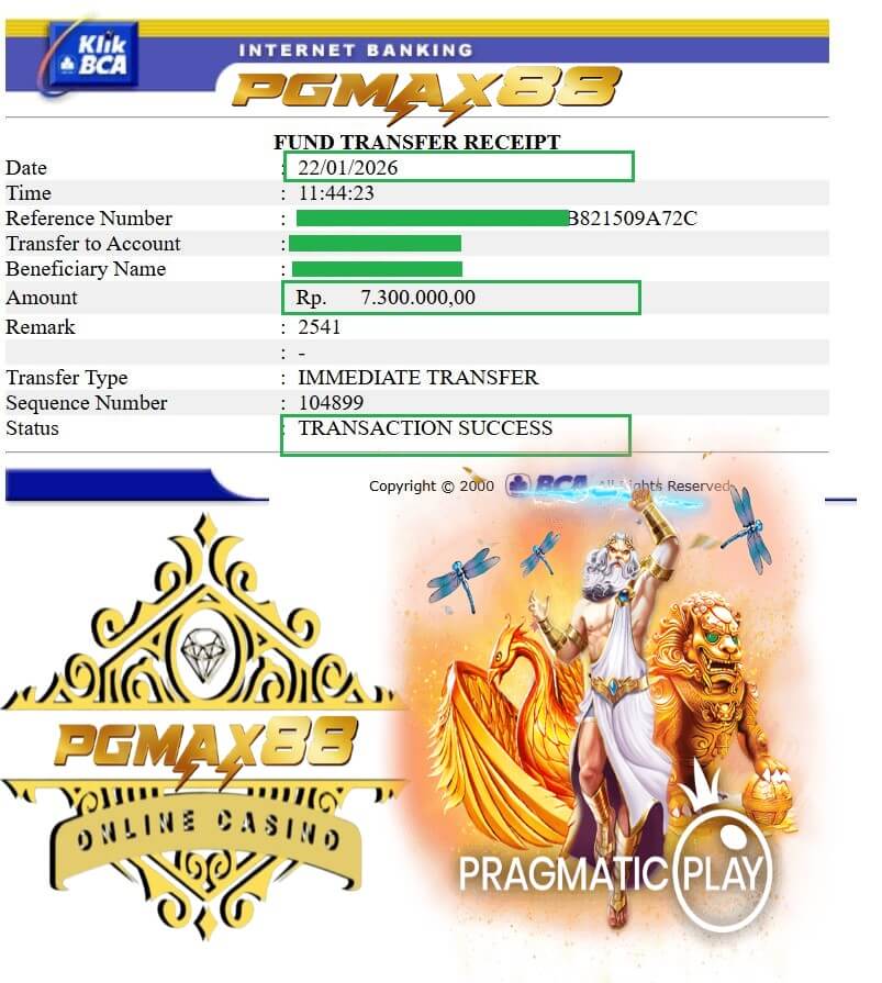 Bukti transfer bank dari kemenangan NTC33, nominal gede banget!