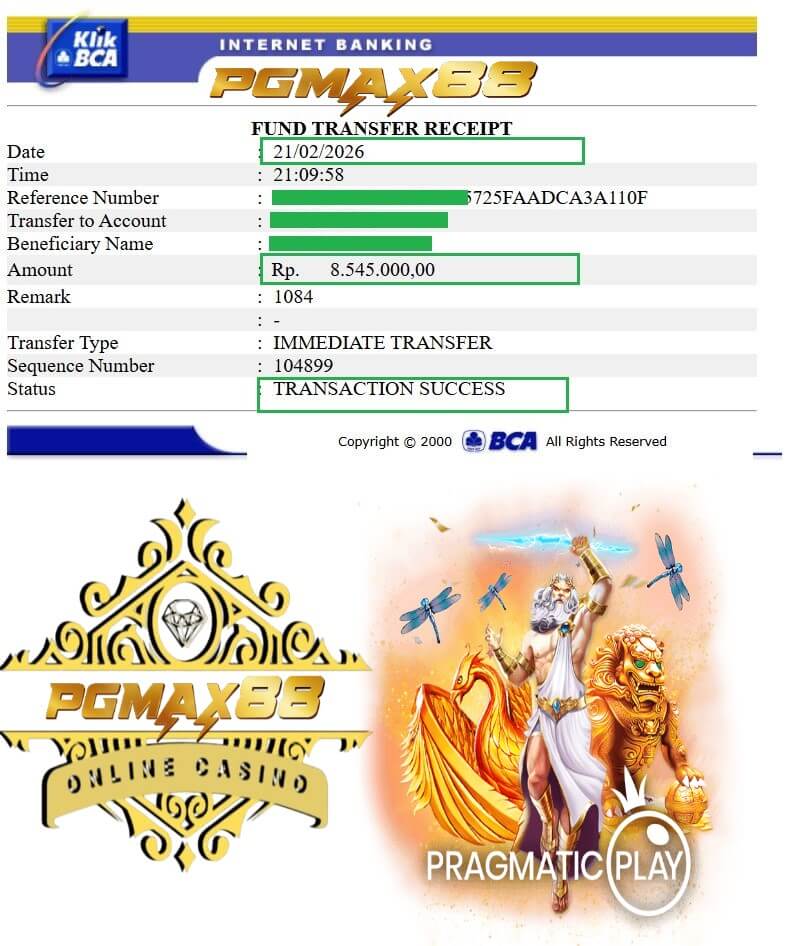 Slip transfer bank bukti kemenangan gue dari Ace333