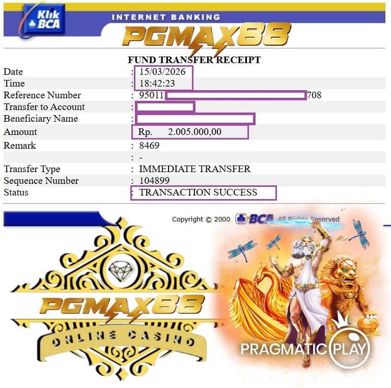 Bukti transfer kemenangan gue dari NTC33, nominalnya bikin senyum lebar