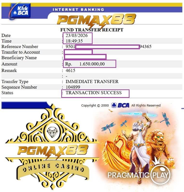 Slip transfer bank bukti kemenangan besar dari NTC33, nominalnya bikin senyum lebar