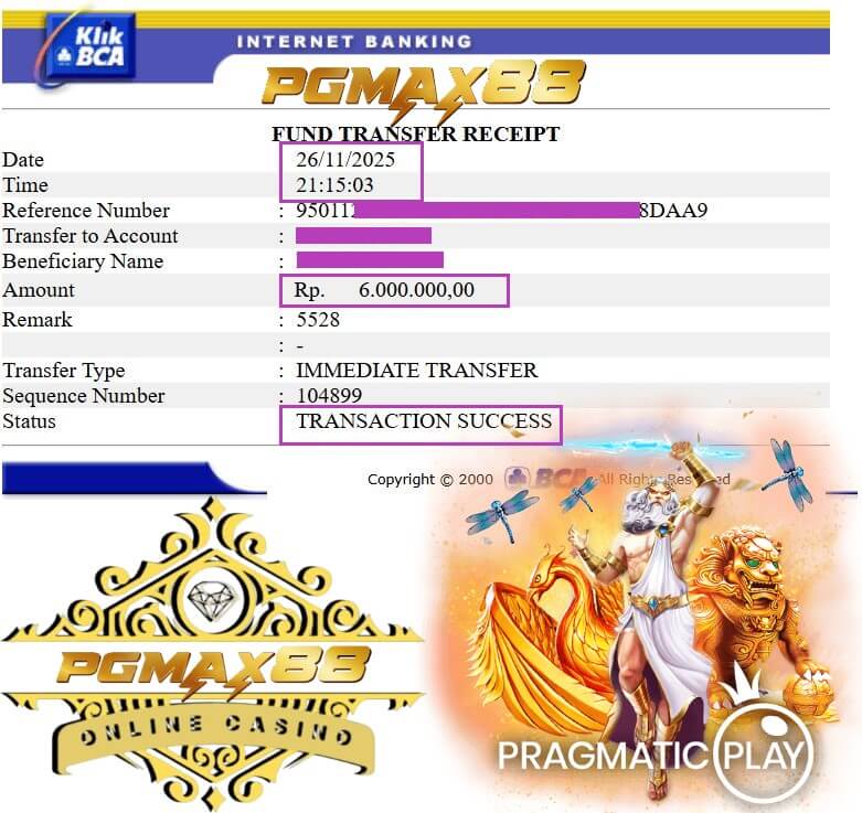 Bukti transfer kemenangan gue dari sesi blackjack