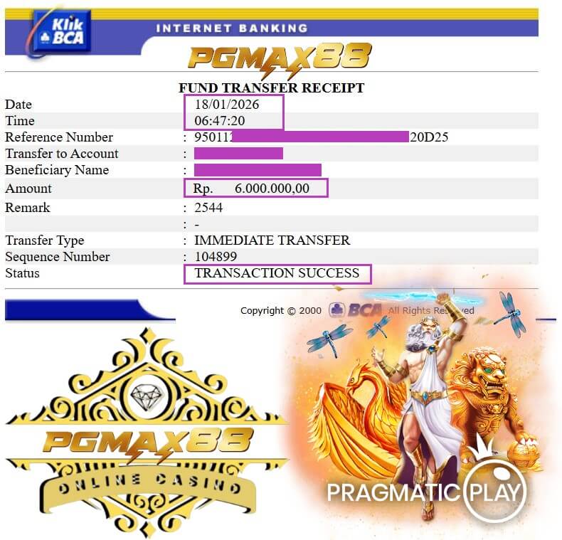 Bukti transfer bank dari kemenangan Joker123