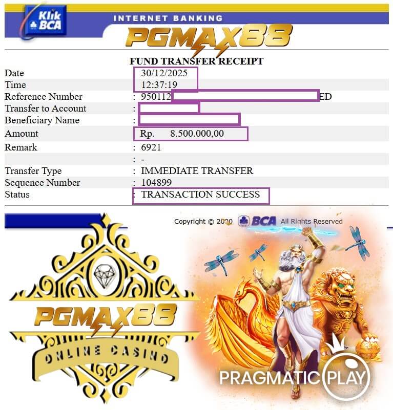 Bukti transfer jackpot gue dari Pussy888