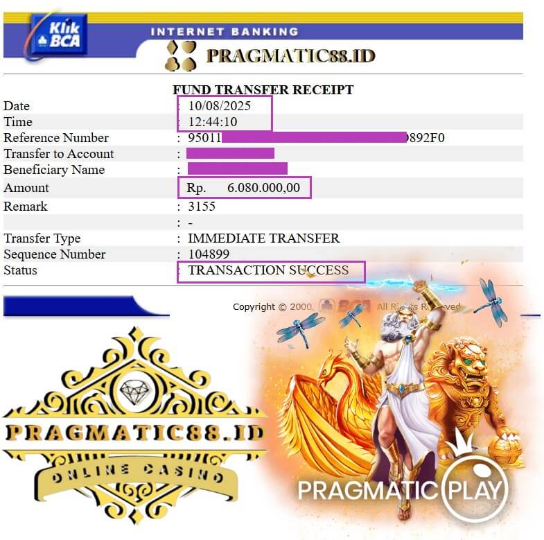 Bukti transfer bank kemenangan Julia Clark