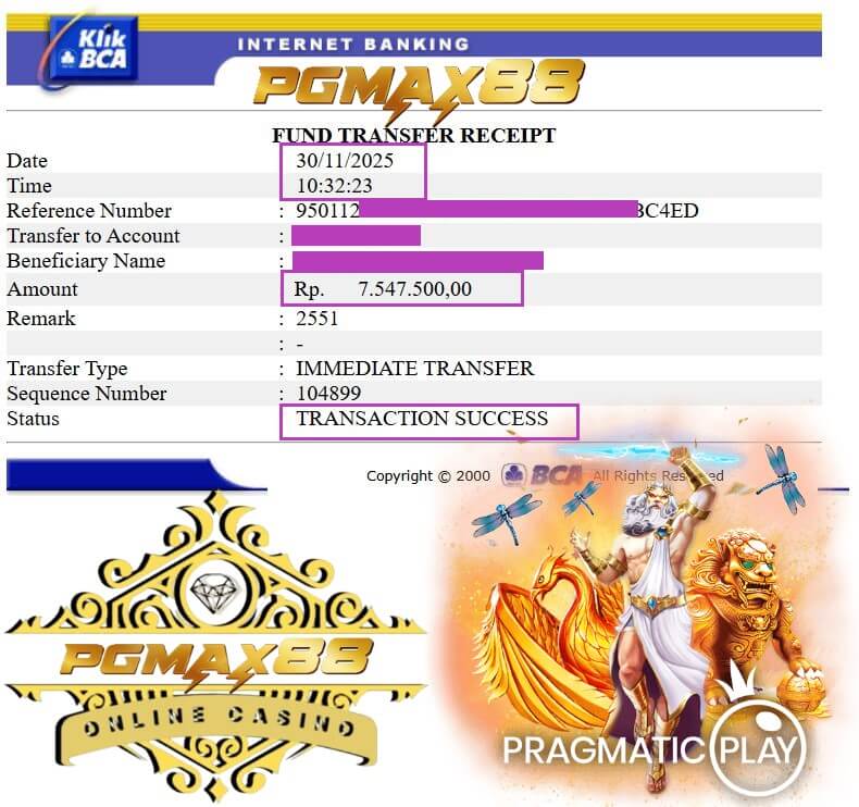 Bukti transfer kemenangan tengah malam