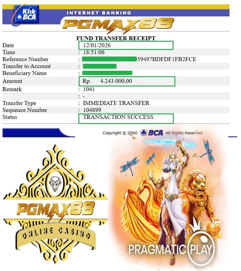 Bukti transfer bank dari kemenangan Live22, nominalnya bikin senyum lebar