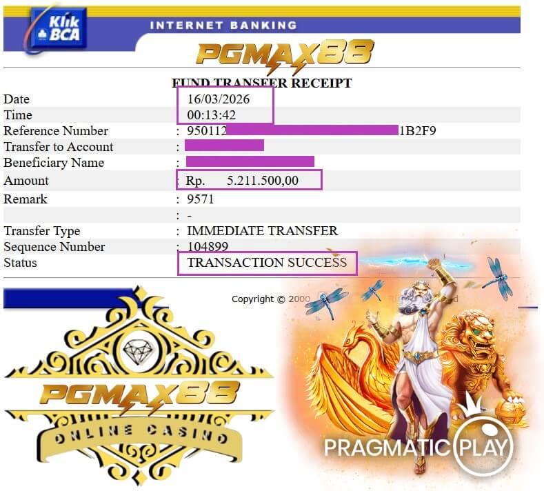 Slip transfer bank bukti kemenangan gue dari sesi gaming malam itu