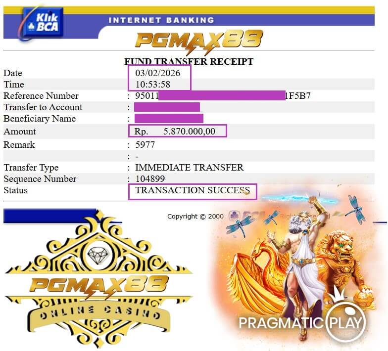 Bukti transfer jackpot Mega888 ke rekening gue