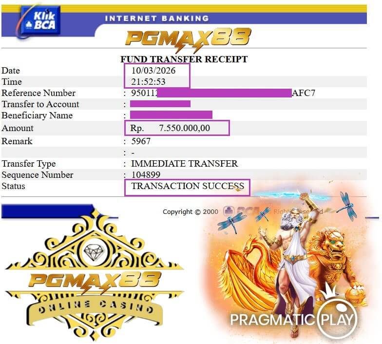 Bukti transfer kemenangan gue di tengah malam