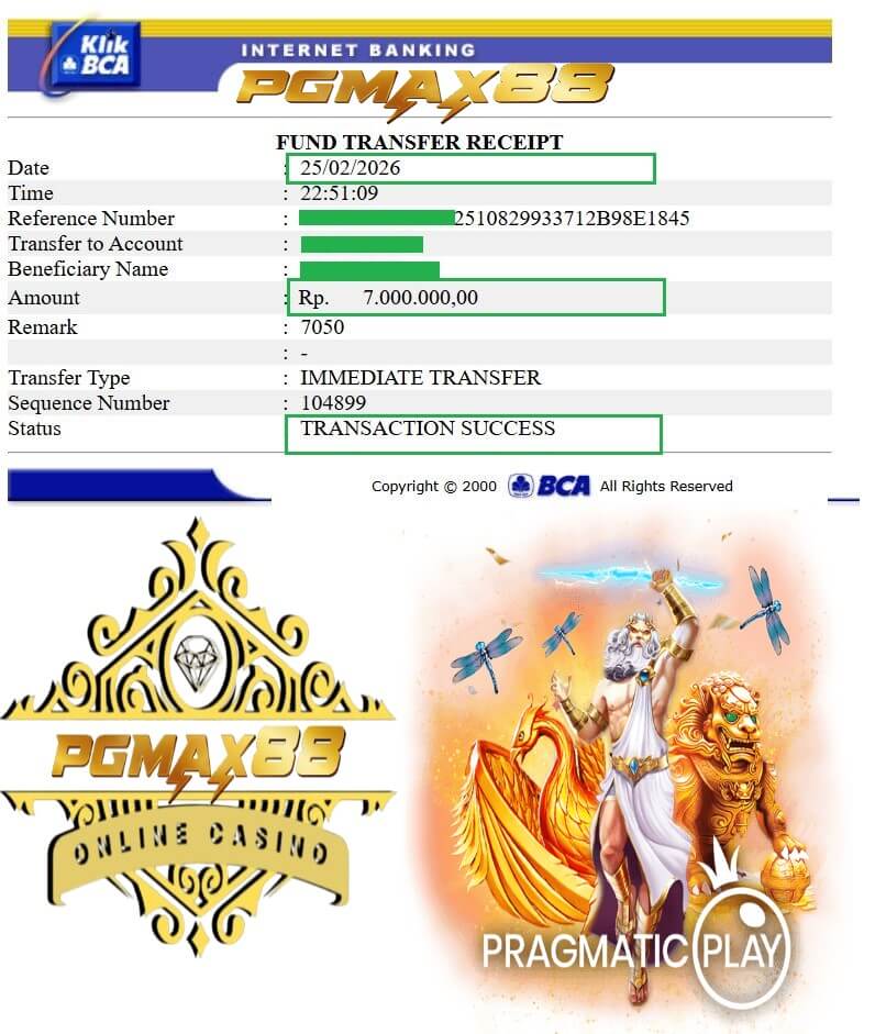 Bukti transfer kemenangan jackpot malam ini