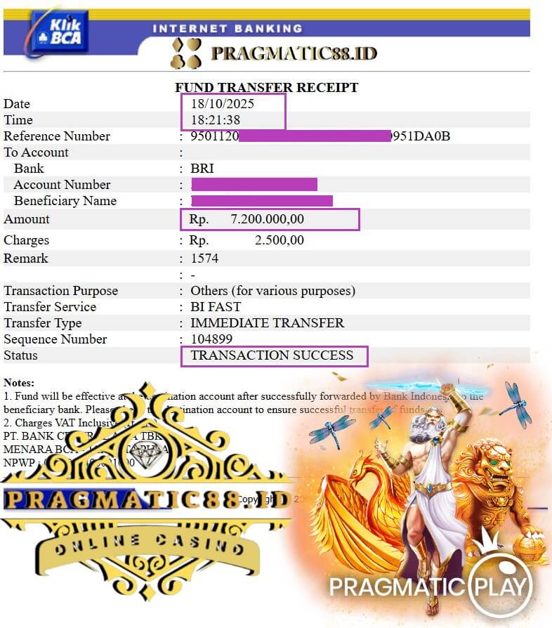 Bukti transfer kemenangan game yang bikin merinding