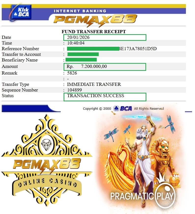 Bukti transfer kemenangan gue ke rekening bank