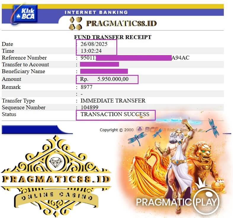 Bukti transfer bank dari kemenangan gue