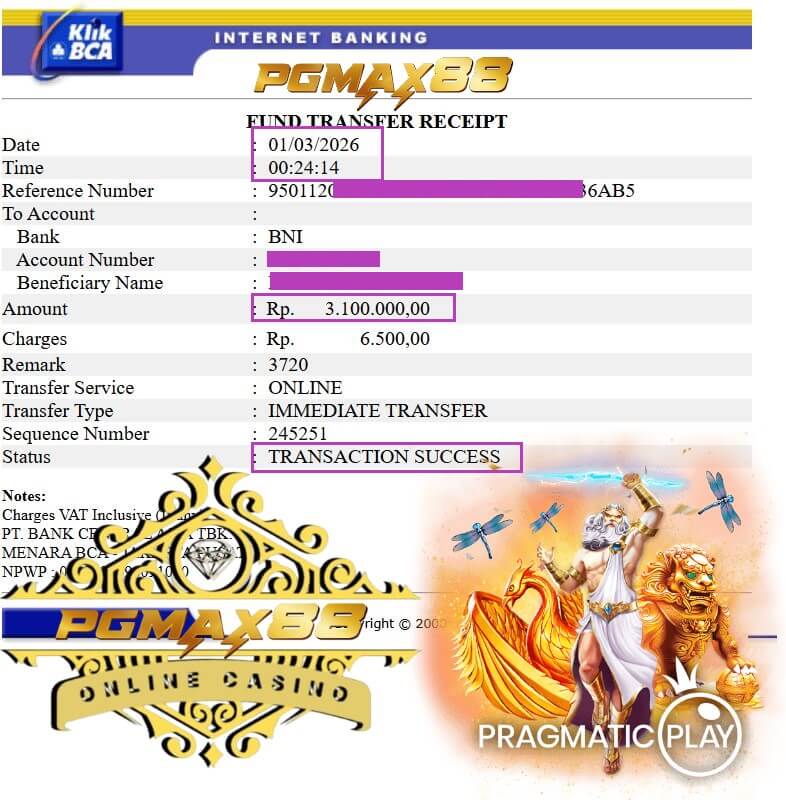 Bukti transfer kemenangan dari rival