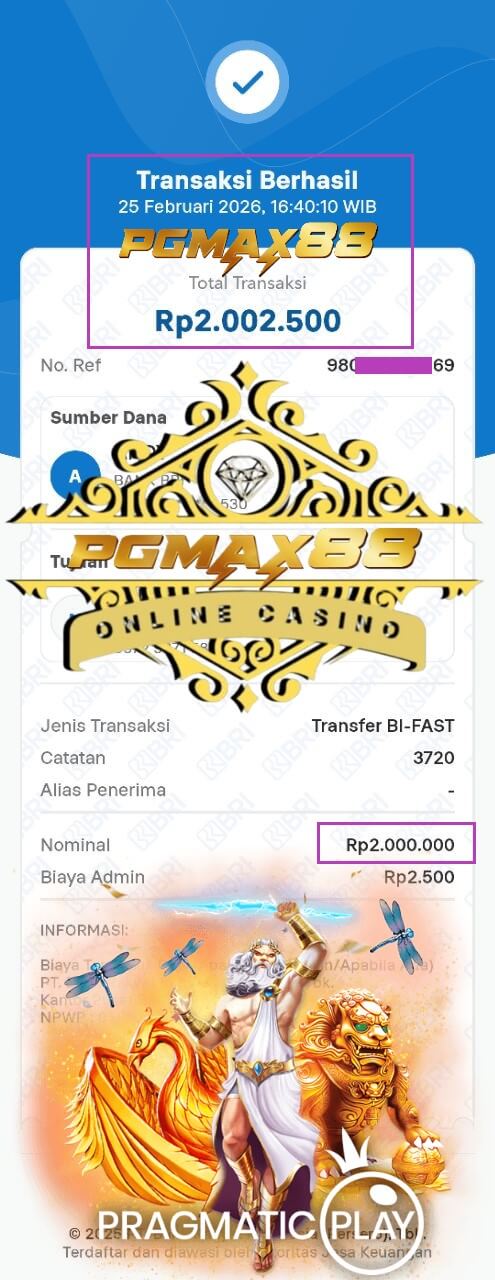 Bukti transfer kemenangan dari Lucky Streak
