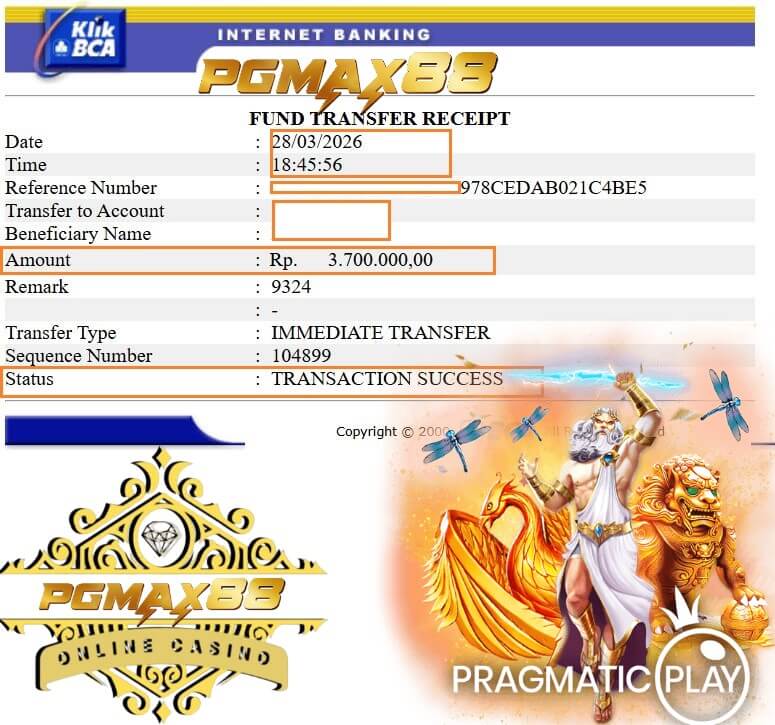 Bukti transfer bank kemenangan kita, duit masuk langsung ke rekening