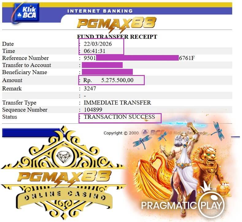 Bukti transfer kemenangan gue dari Lucky Streak