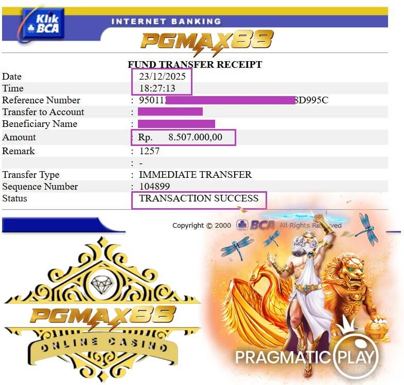 Bukti transfer dari Mega888 ke rekening gue, nominalnya cukup buat bayar tagihan