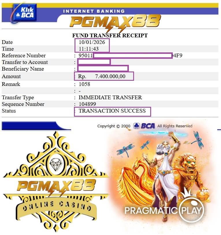 Slip transfer bank bukti kemenangan gue, nominalnya bikin senyum lebar