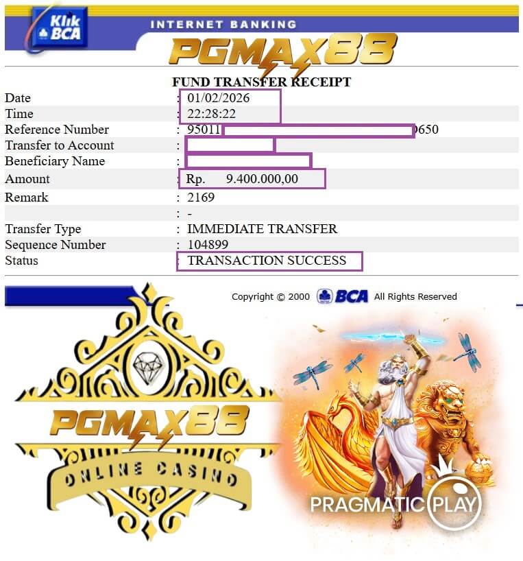 Slip transfer bank bukti pembayaran kemenangan gue