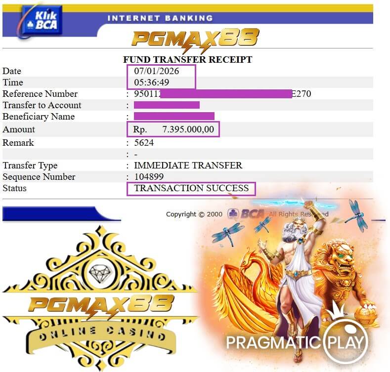 Slip transfer bank bukti kemenangan gue dari kasino