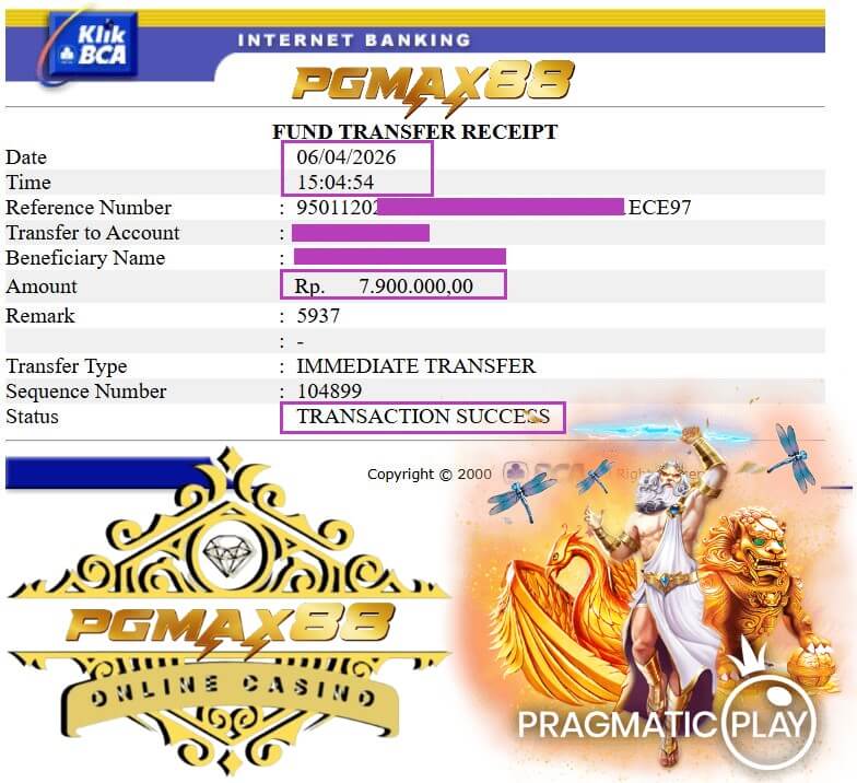 Bukti transfer jackpot ke rekening gue
